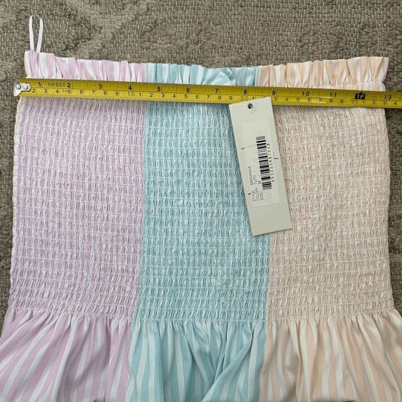 NWT Petersyn Womens Tutti Pink Blue Orange Smocked Ruffle Marianna Top Size M - Picture 7 of 7